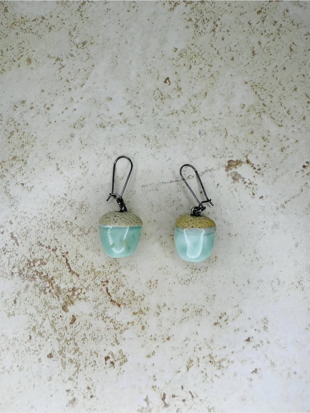 Mint Green Acorn Drop Earrings with Beige Caps - Women Jewelry